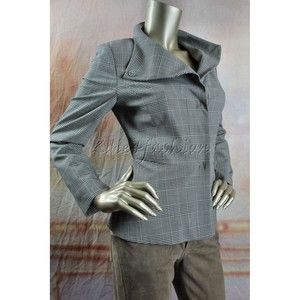 $1430 PIAZZA SEMPIONE Black Gray Houndstooth Plaid Jacket 8